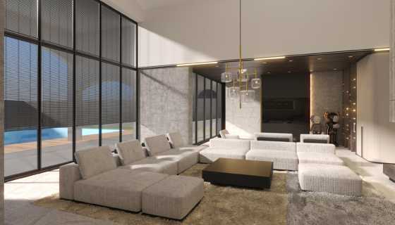 Sofas and coffee table by Poliform, Tonelli Design chandelier